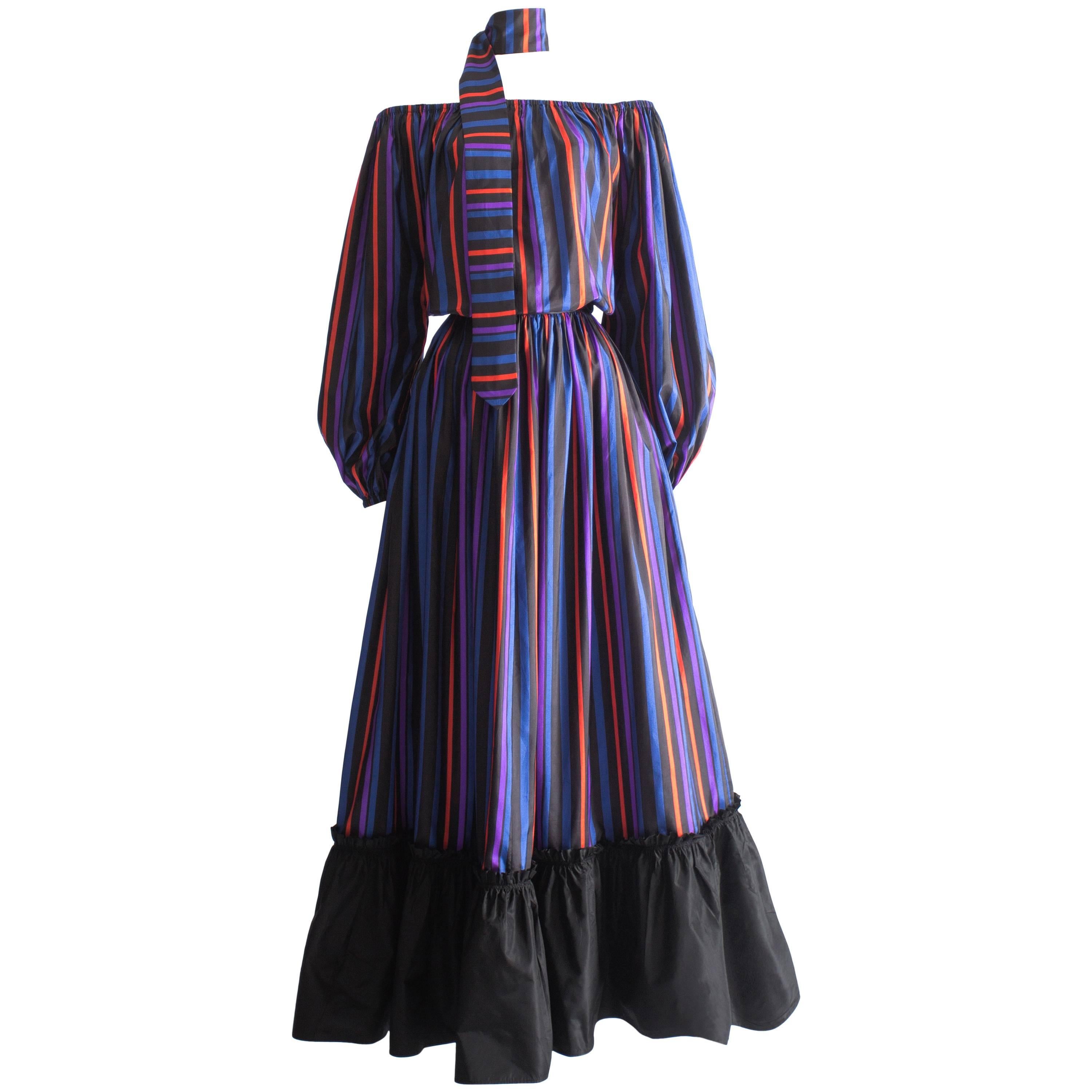 Lanvin Haute Couture silk taffeta off-the-shoulder evening dress, circa 1976