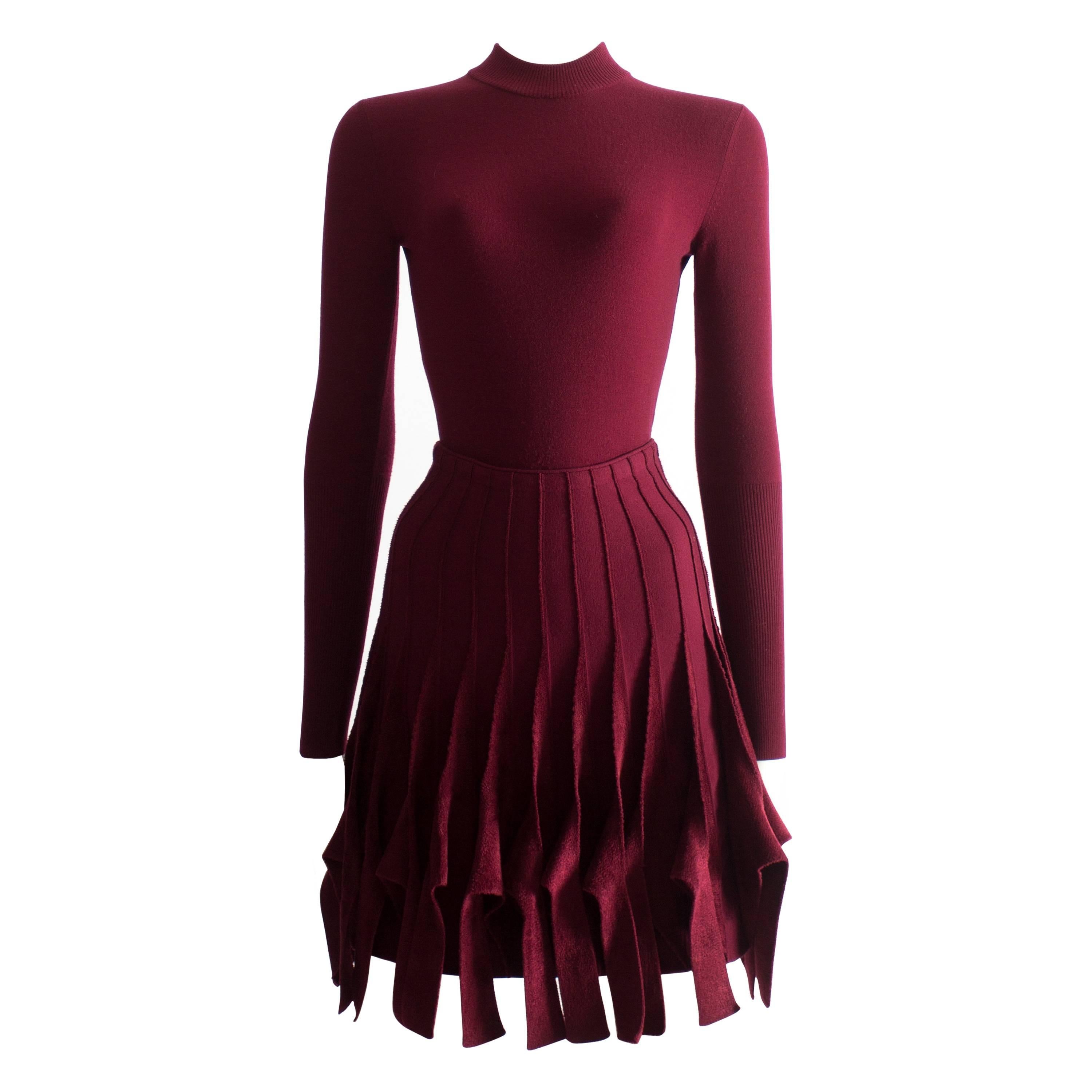 Alaia maroon chenille and wool body and skirt ensemble