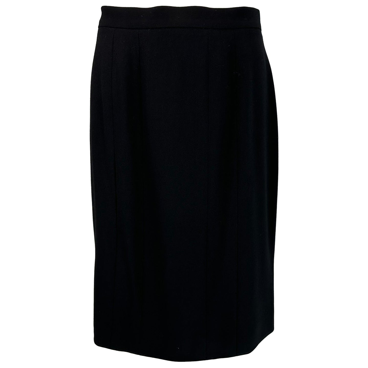 Chanel Spring 1998 Black 100% Wool Paneled Pencil Skirt 36 For Sale