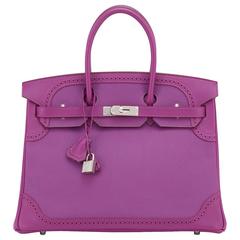 Hermes Anemone Ghillies Togo Swift Birkin Bag 35cm Palladium Hardware Limited 3