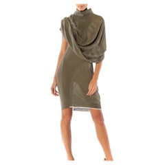 1990S YOHJI YAMAMOTO Olive Green Cotton / Rayon Knit Cocoon & Dress Ensembl.