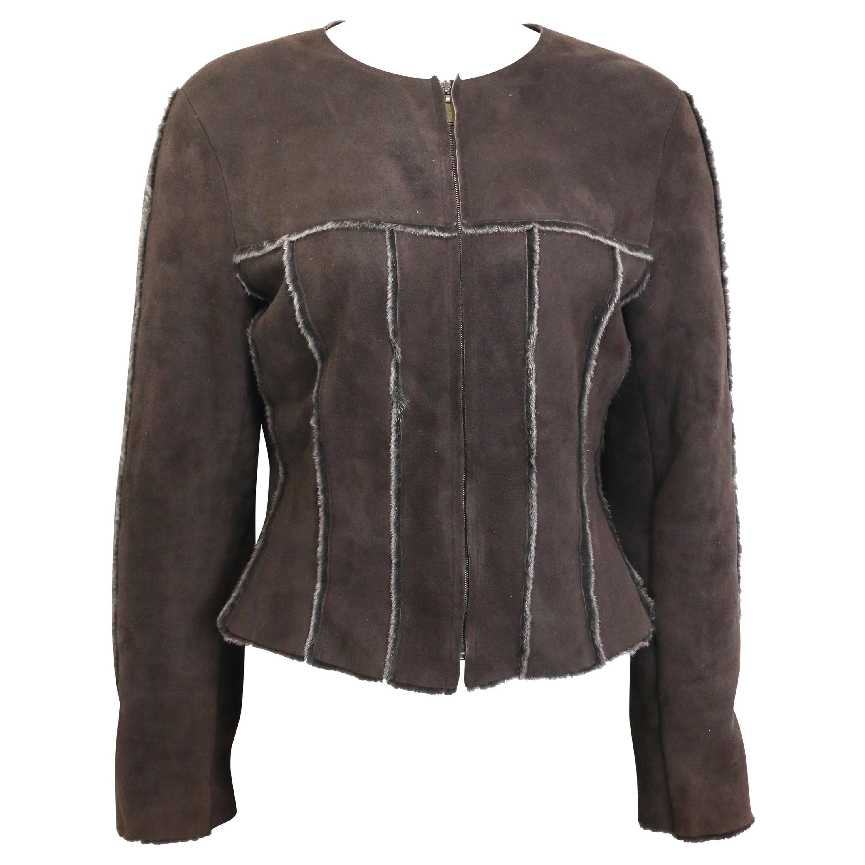 Chaqueta Chanel de ante marrón con forro de piel de oveja en venta