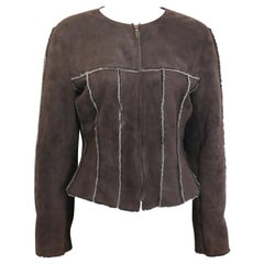Chanel brown suede sheepskin fur lining jacket