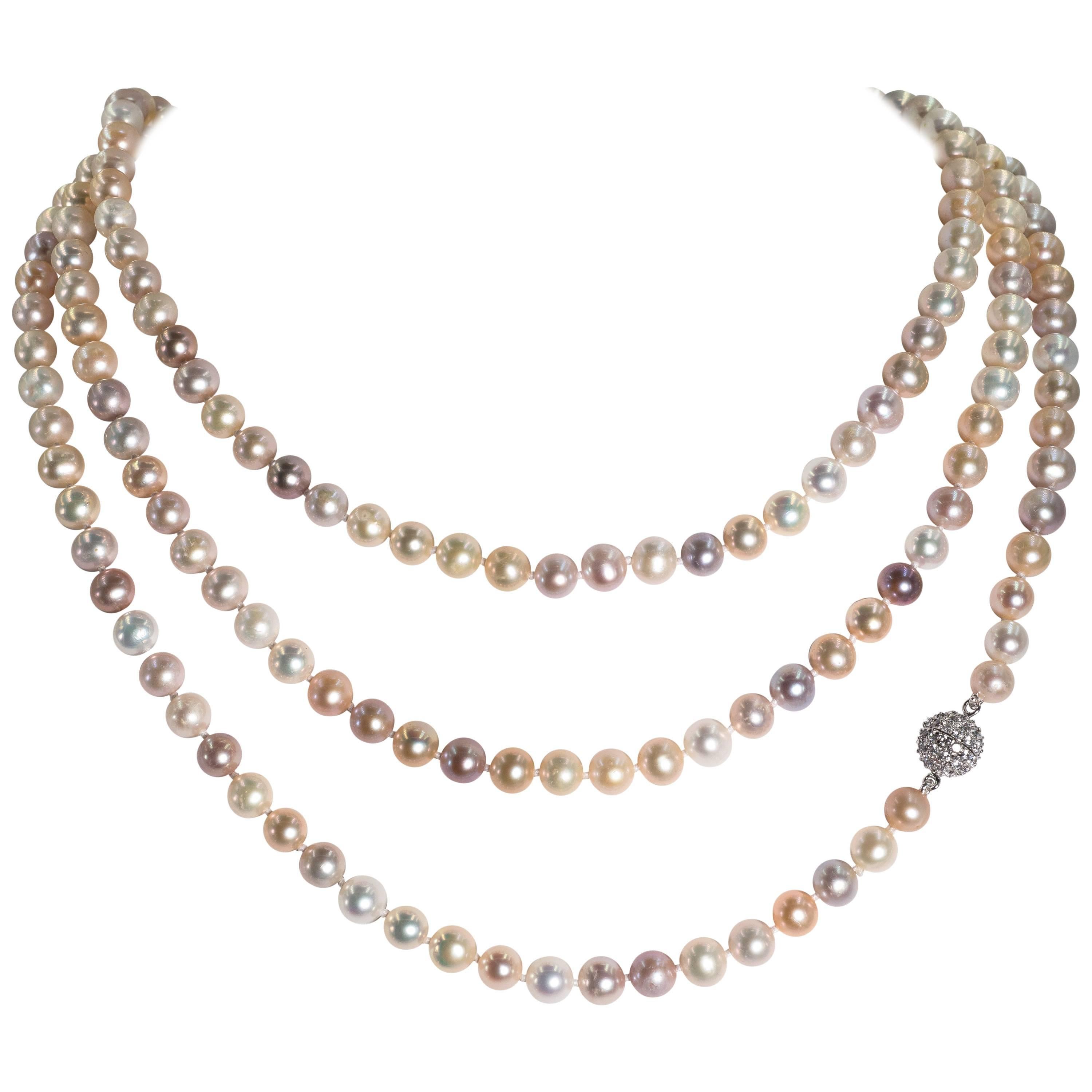 Elegant Sixty Inch Long Rope of Multi-shaded Freshwater Pearls