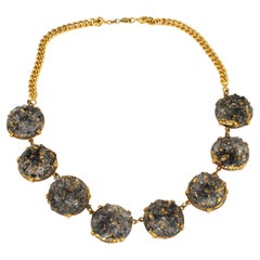 Collana a girocollo con smalto nero grigio e paté de verre di Limoges