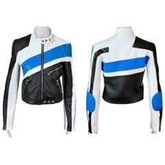 Dolce & Gabbana S/S 2001 Runway Color Block Leather Biker Crop Jacket Coat