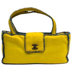 Vintage Chanel yellow suede shearling trim CC turn-lock shoulder handbag