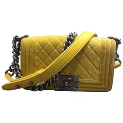 Chanel Yellow Quilted Velvet Boy Bag