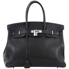 Hermes Birkin Handbag Black Clemence with Palladium Hardware 35