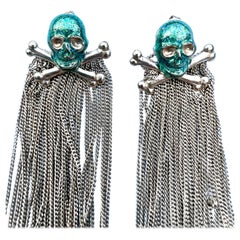Pendientes Calavera Cadena Esmalte Verde Colgante