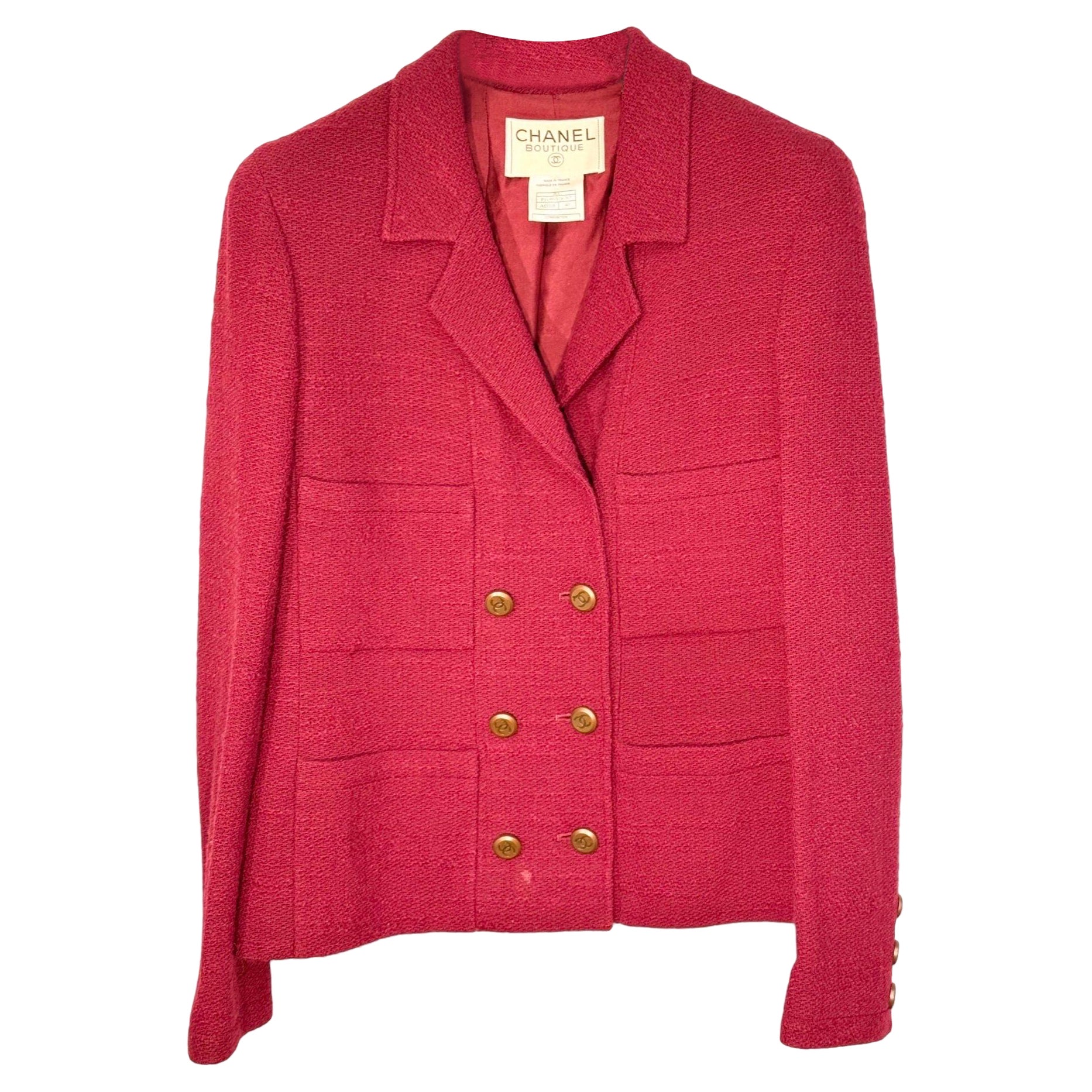 Chanel Burgunderrote Wolljacke mit Kragen im Angebot