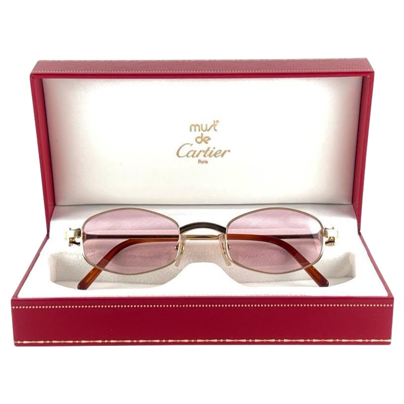 New Vintage Cartier Ginger 48mm Gold Brushed Plated Sunglasses France en vente