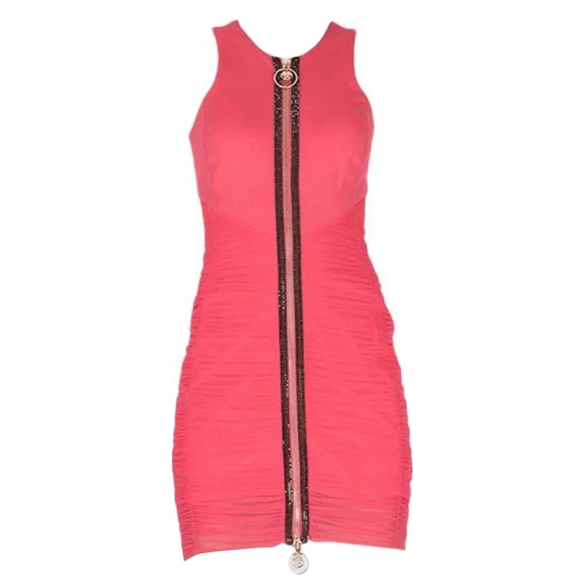 New Versace Crystal Embellished Pink Ruched mini dress For Sale