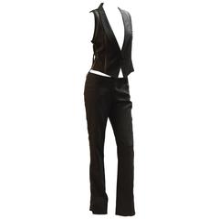 Vintage Rare Christian Dior by John Galliano Tennis Strips with Leather Black Suit