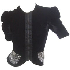 Vintage Saks Fifth Avenue Black Silk Velvet Grommet Jacket ca 1960