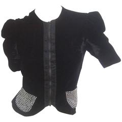 Saks Fifth Avenue Black Silk Velvet Grommet Jacket ca 1960 11