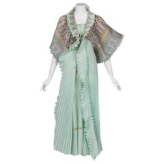 Zandra Rhodes Mint Green Printed Caftan Dress Set, 1970s