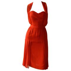 Exquisite and Rare 1990s Chanel Red Shocking Cocktail Dress 3