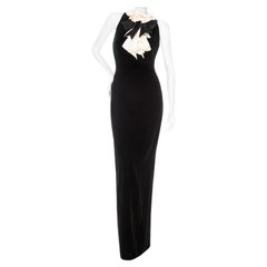 Bill Blass Vintage Schwarzes und weißes gerafftes Maxikleid aus Samt (1980er Jahre)