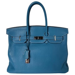 Hermes Blue Jean Birkin 35 Bag