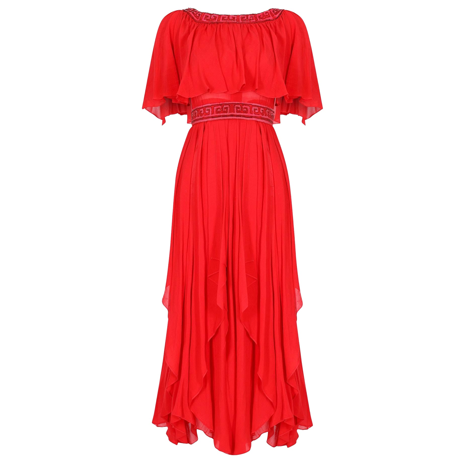 1970s Ted Lapidus Haute Couture Flame Red Silk Dress For Sale