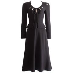 Ossie Clark black wool mid-length dress with cut-outs, Circa 1973