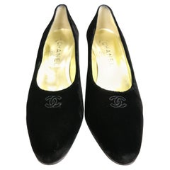 Chanel black velvet CC pumps