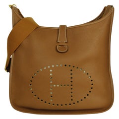 Hermes Gold Taurillon Clemence Leather Evelyne III GM Messenger Bag