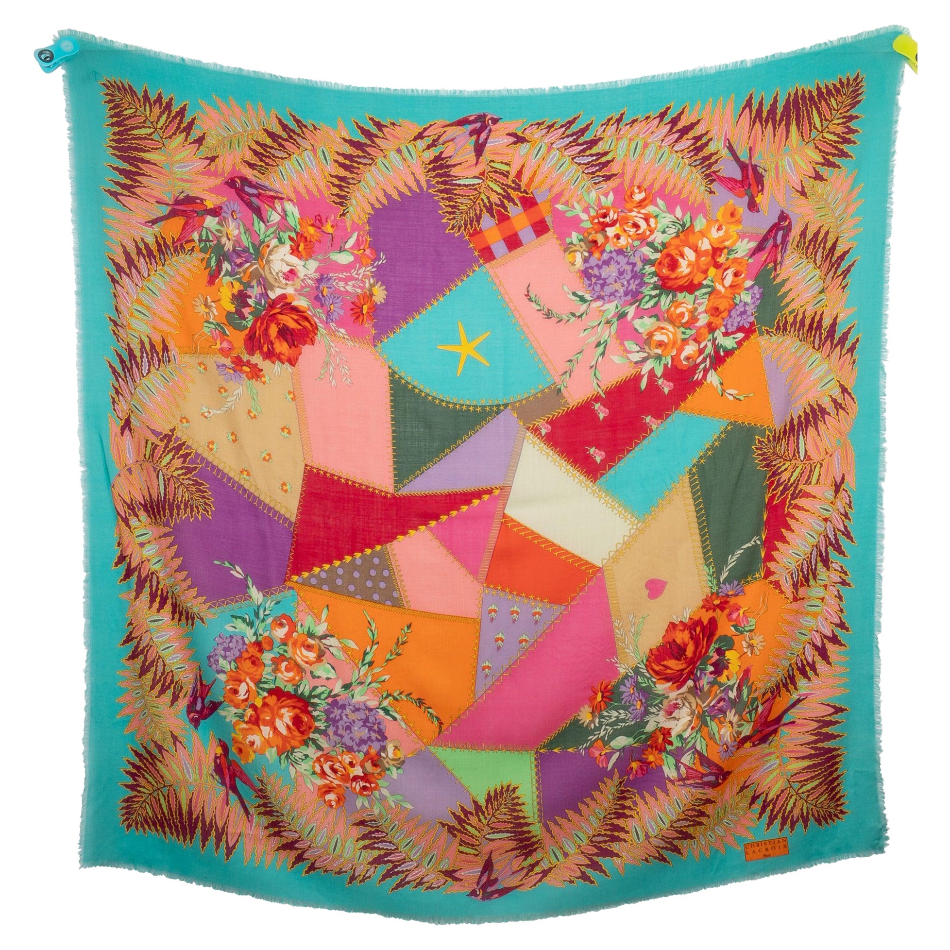 Christian Lacroix Large Wool Cheesecloth Foulard/Scarf For Sale