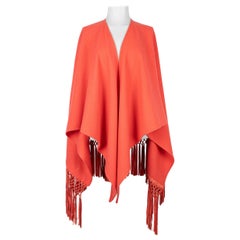 Dior Coral-Pink Cashmere Stole/Shawl with Leather Fringes