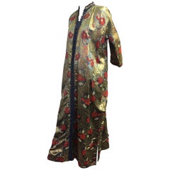 Traditional Moroccan Caftan in Metallic Floral Brocade with Button Front 4