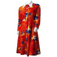 60s Leslie Fay for Joseph Magnin Printed Round Collar Orange Dress