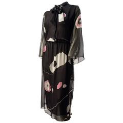 70s Hanae Mori Printed Silk Chiffon Dress 9