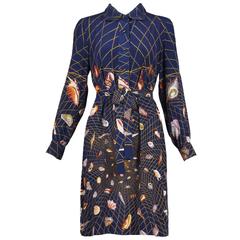 1970's Gucci Graphic Silk Belted Shirtdress W/Iconic Shell Print 4