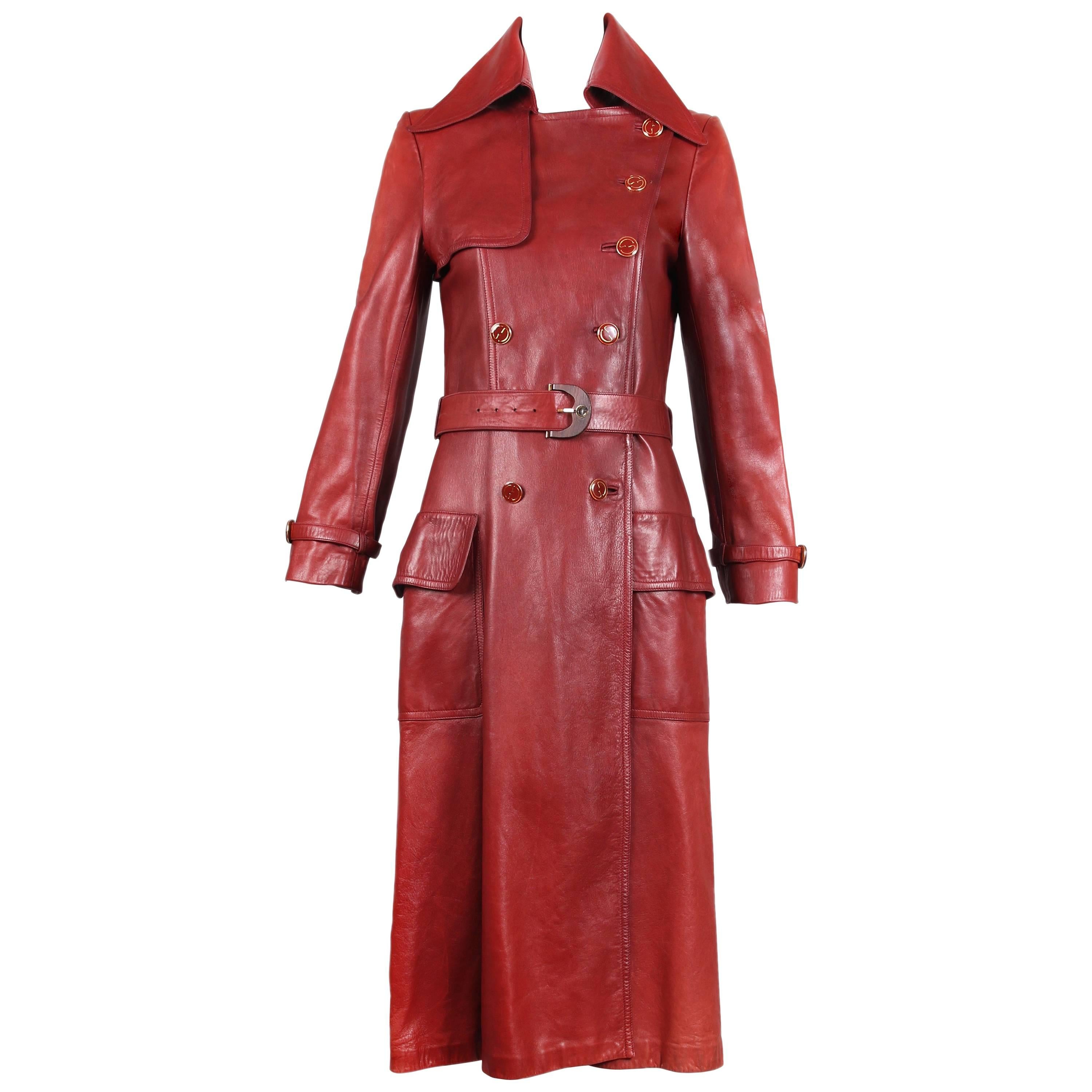 1970's Gucci Burgundy Soft Leather Coat W/Glazed GG Logo Buttons and ...