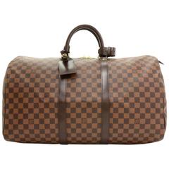 Louis Vuitton Keepall 50 Ebene Damier Canvas Duffle Travel Bag