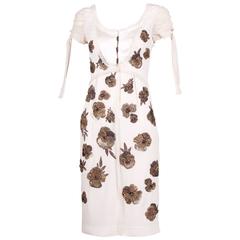 Dice Kayek White Silk Dress w/Floral Beaded Design 5