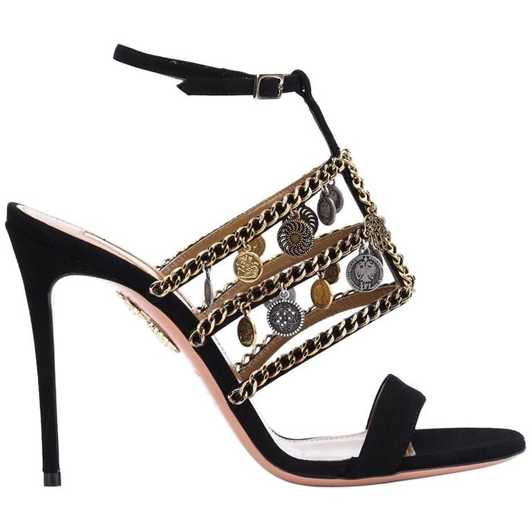 Aquazzura NEW and SOLD OUT Black Coin Heels in Box For Sale at 1stDibs ...