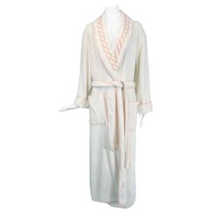 PRATESI Treccia White Soft Thick 100% Cotton Terry Robe Peach Pink Embroidery S