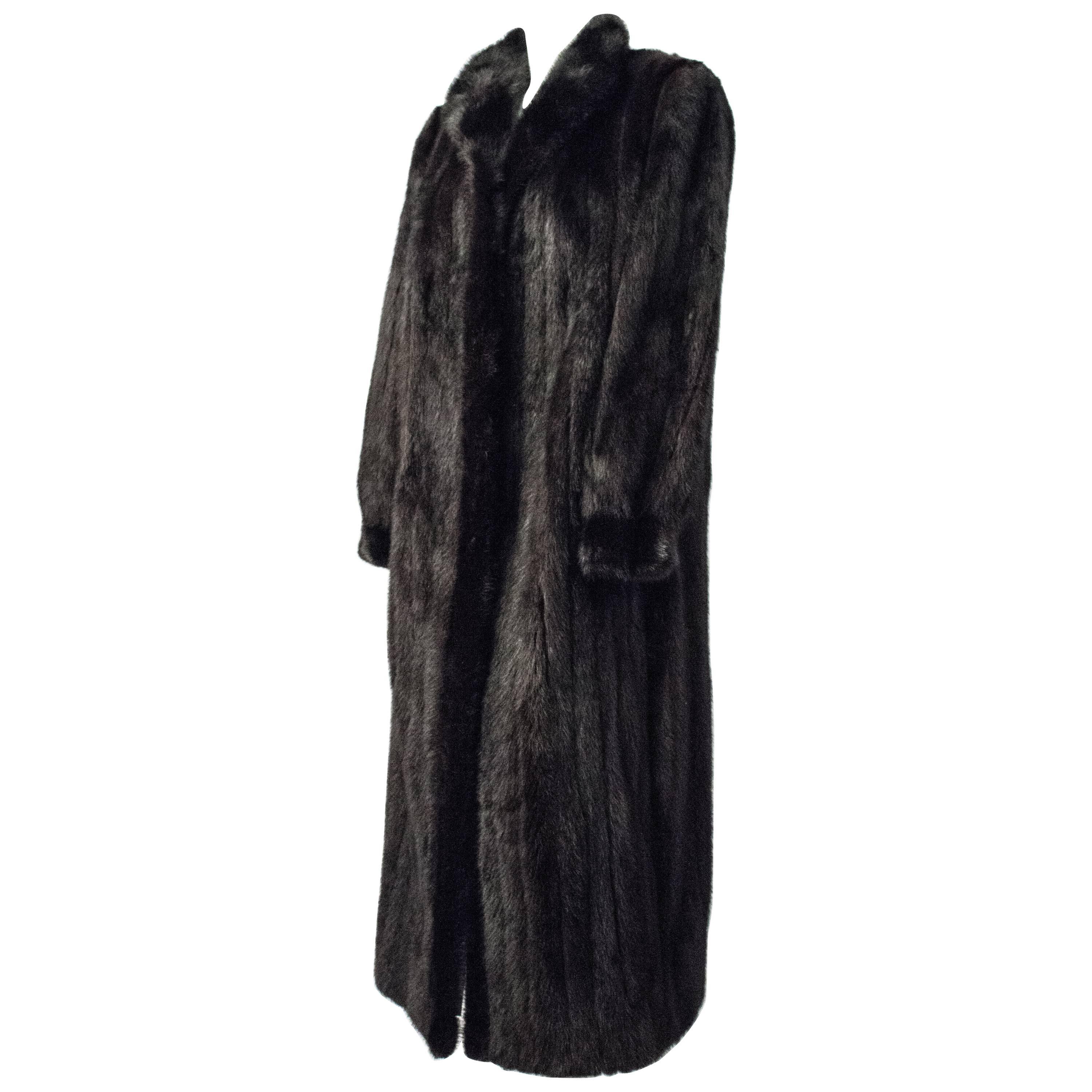 90s Exquisite Black Full Length Ranch Mink Coat