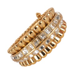 Christian Dior - Bracelet en métal doré avec strass