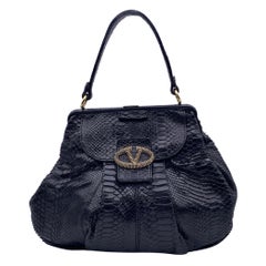 Valentino Garavani Vintage Black Leather V Crystal Logo Large Tote