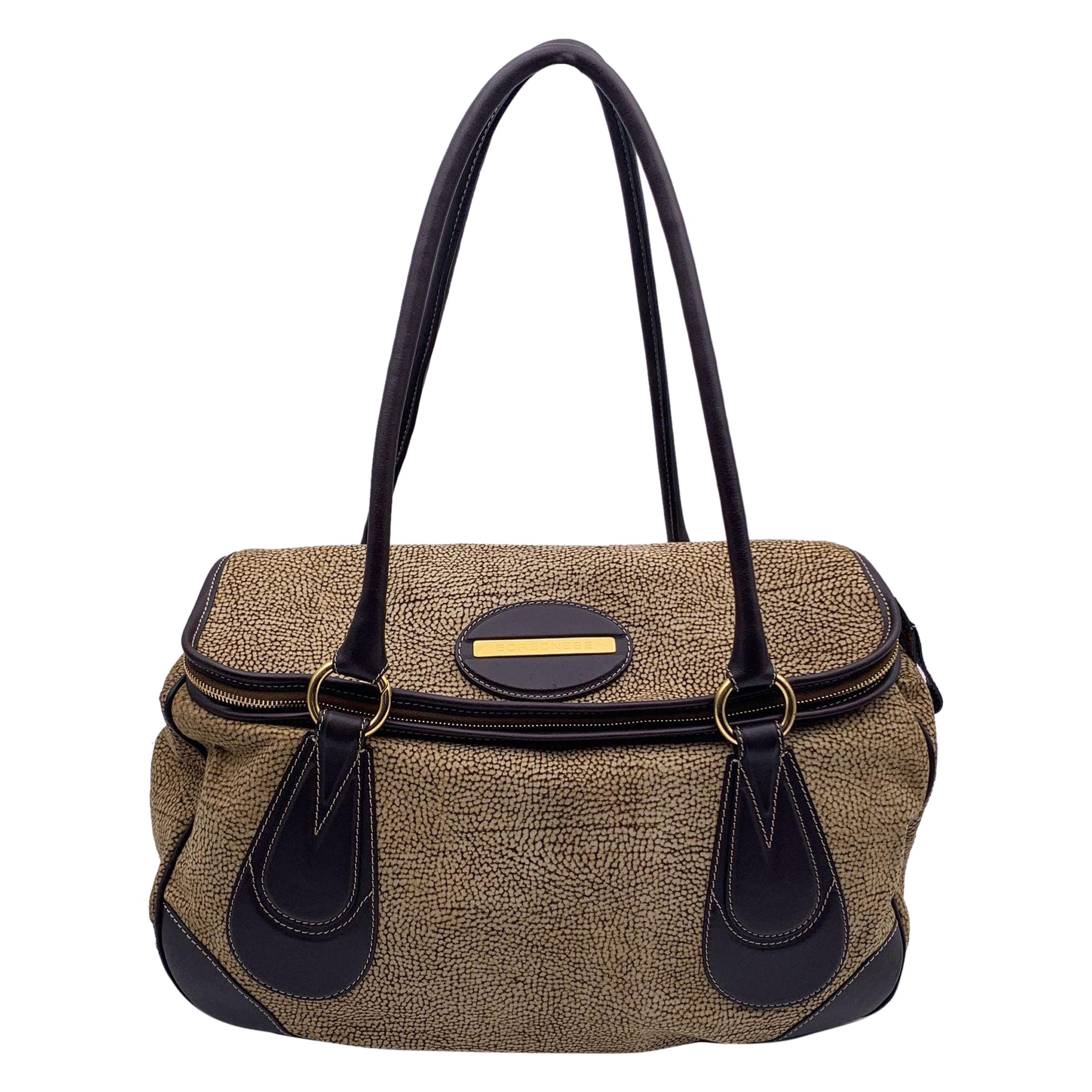 Borbonese Brown Op Suede and Leather Tote Shoulder Bag For Sale