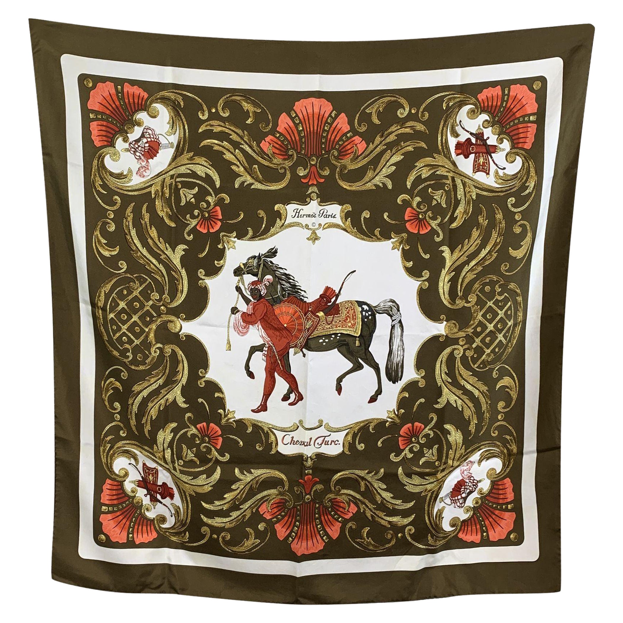Hermes Paris Vintage Seidenschal Cheval Turc 1969 Christiane Vauzelles im Angebot