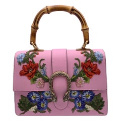 Gucci Pink Leather Dionysus Bamboo Patches Medium Top Handle Bag