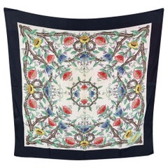 Écharpe Gucci vintage en soie bleu Accornero à motifs floraux