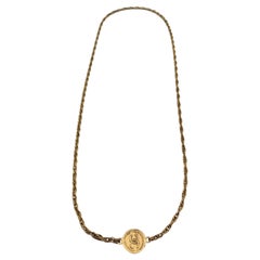 Chanel Vintage Gold Metal 1970s Long Medallion Coin Necklace