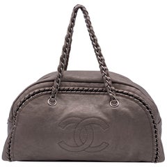 Chanel Taupe Leather Luxe Ligne Chain Around Bowling Bowler Bag