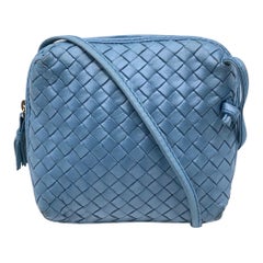 Vintage Bottega Veneta Light Blue Intrecciato Woven Small Nodini Crossbody Bag