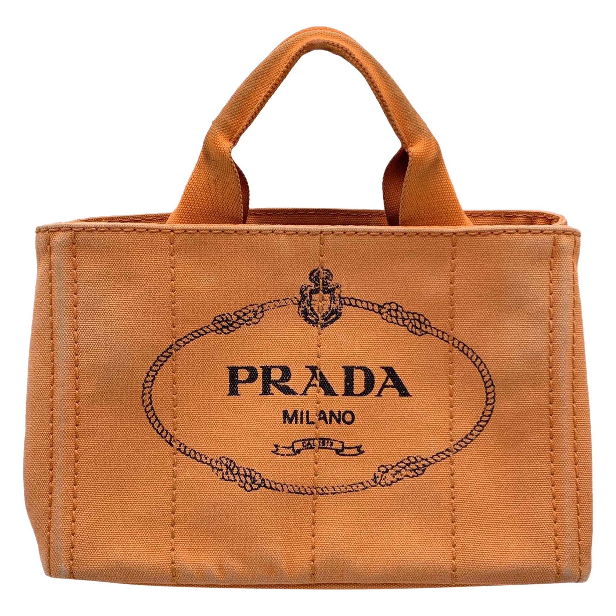 Prada Orange Canvas Canapa Logo Small Tote Bag Handbag BN2439 For Sale